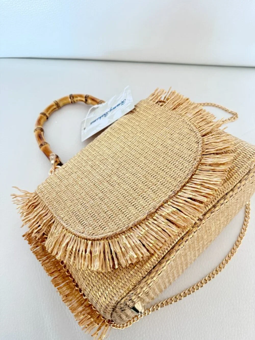 Tommy Bahama Gold Straw Crossbody Bag with Bamboo Handle - Picture 3 of 5